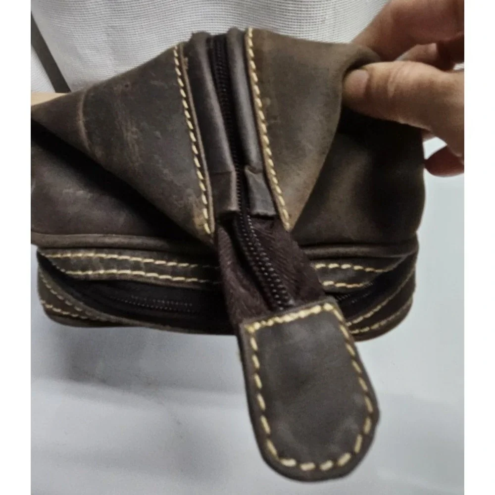 DANIER brown structured toiletry bag two compartments‎ large 6.5' H x11